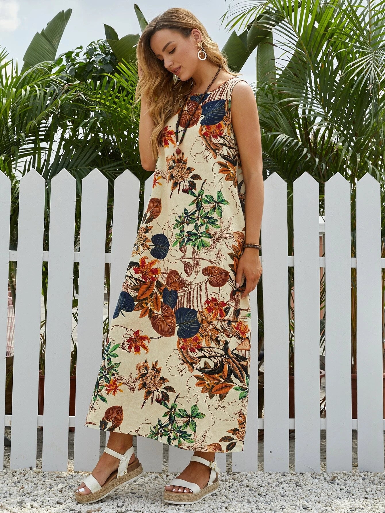 Vestido Longo Boho com Estampa de Plantas