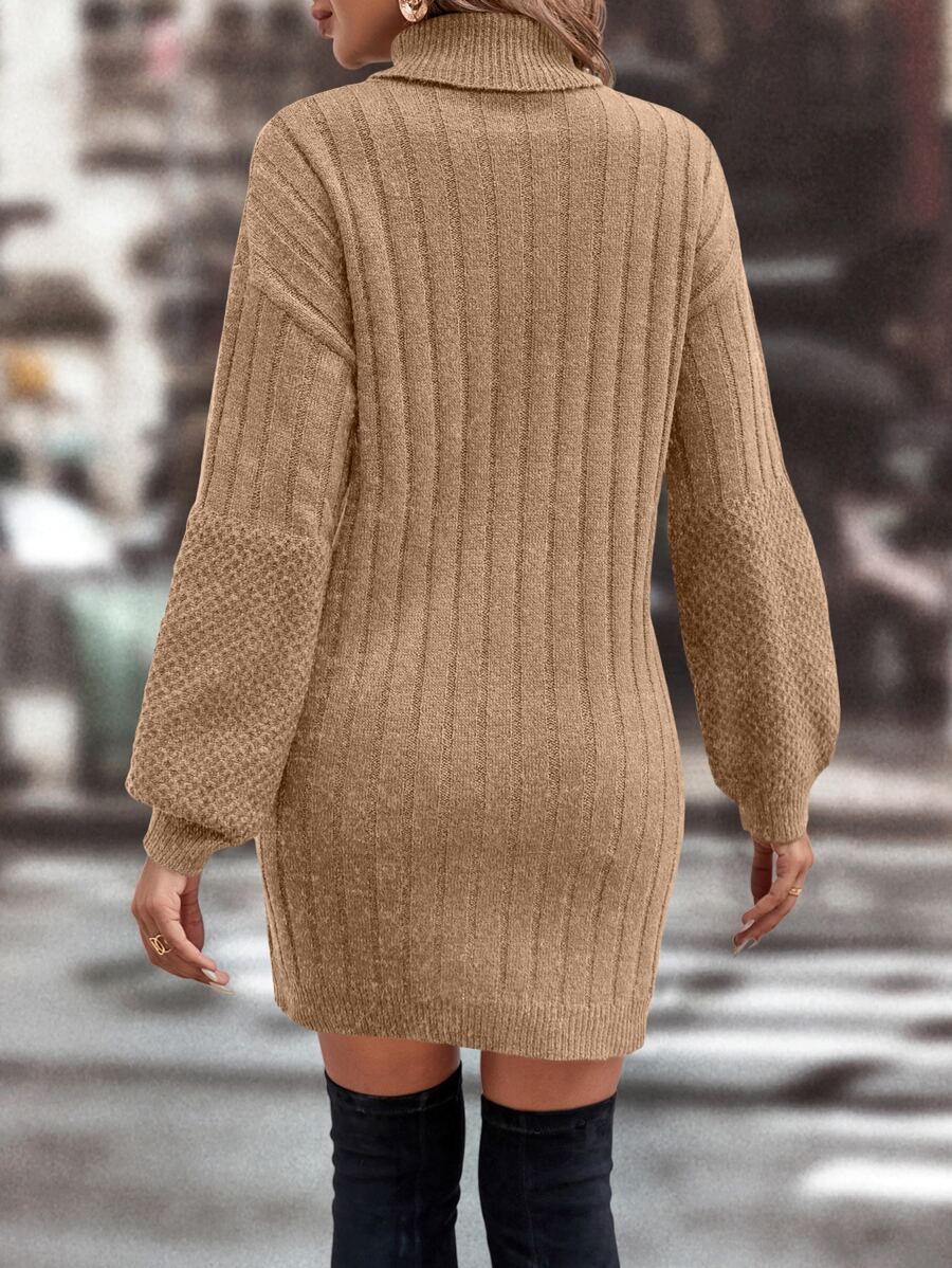 Vestido Tricô com Gola Alta e Ombro Caído Curto – Eloá