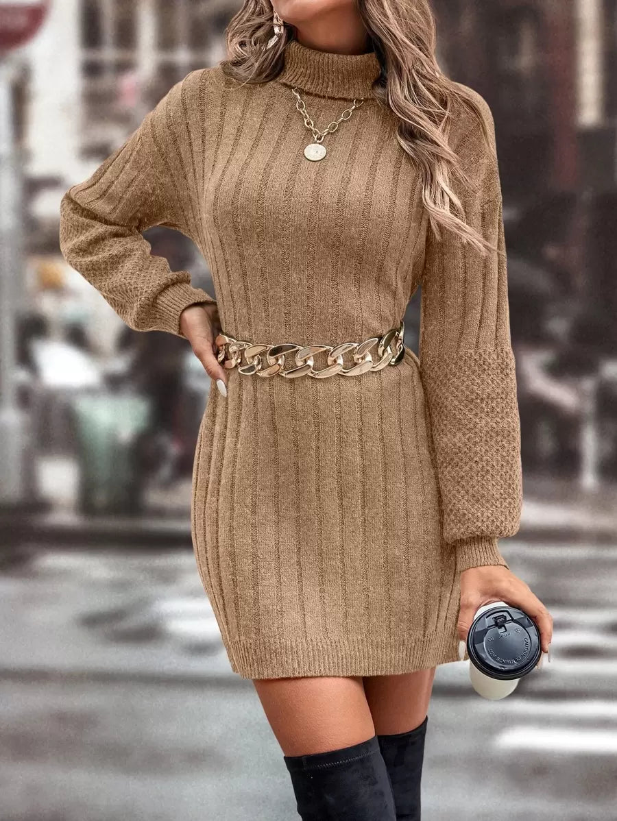Vestido Tricô com Gola Alta e Ombro Caído Curto – Eloá