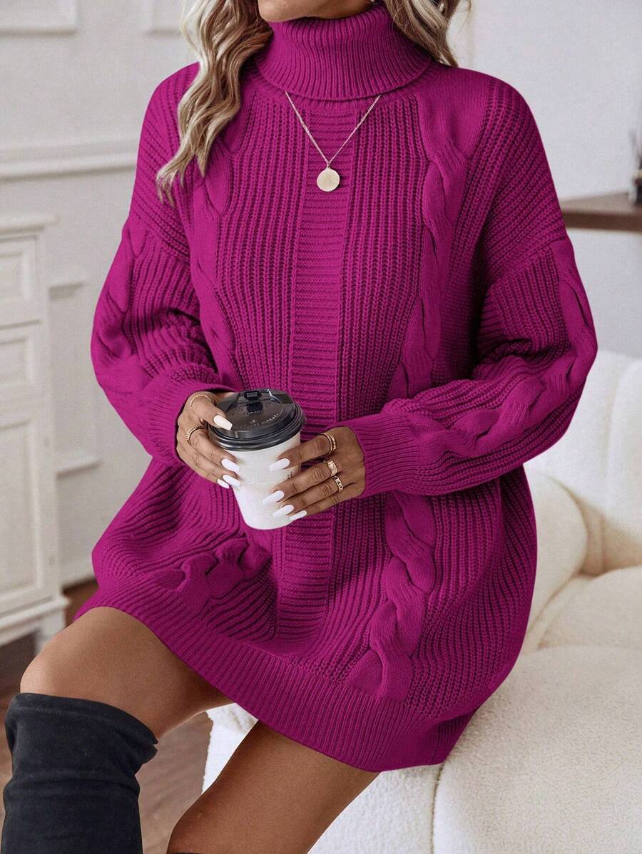 Vestido Tricô com Gola Alta e Ponto em Cabo – Rafaella