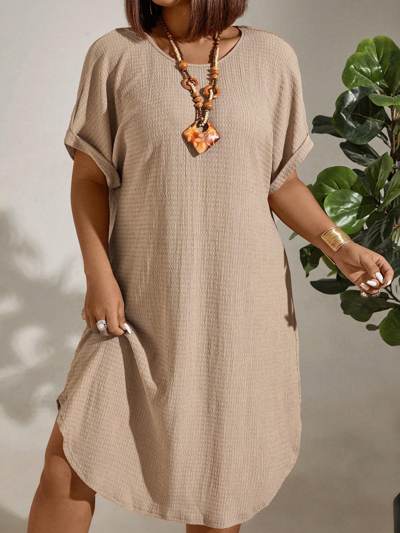 Vestido de Linho Plus Size Manga Morcego