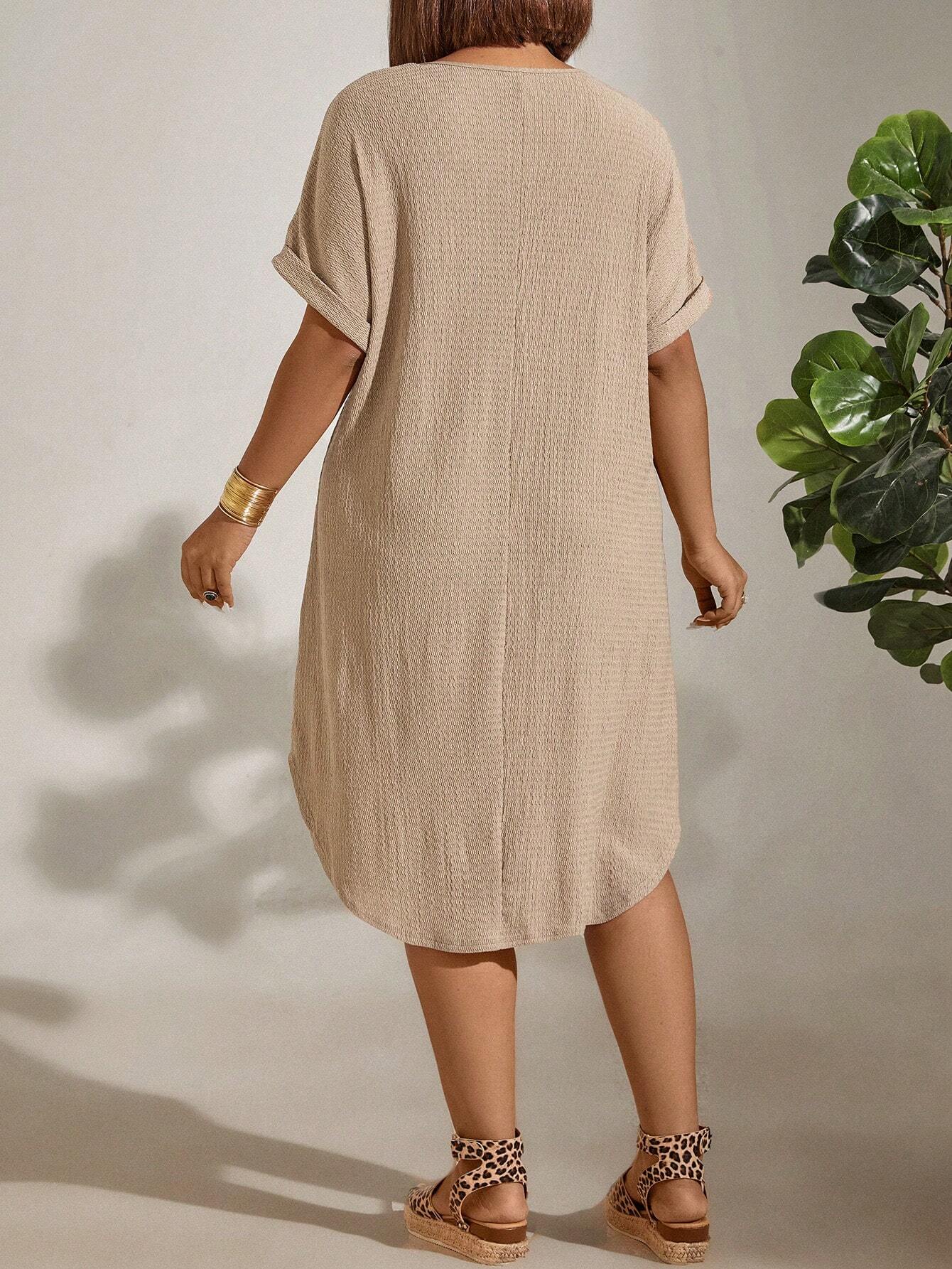 Vestido de Linho Plus Size Manga Morcego