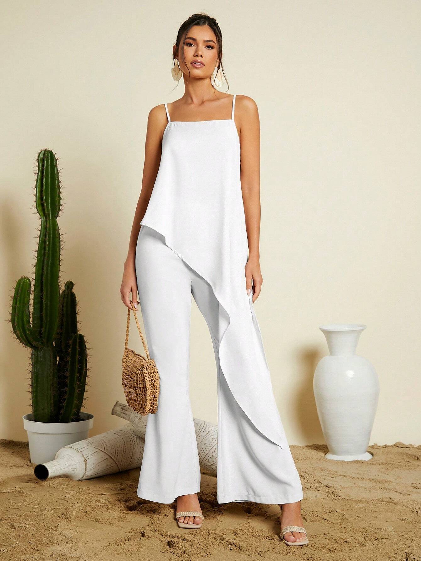 Conjunto com Regata Assimétrica e Calça Perna Larga