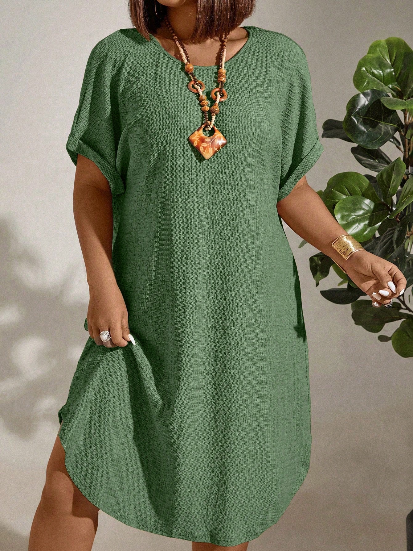 Vestido de Linho Plus Size Manga Morcego
