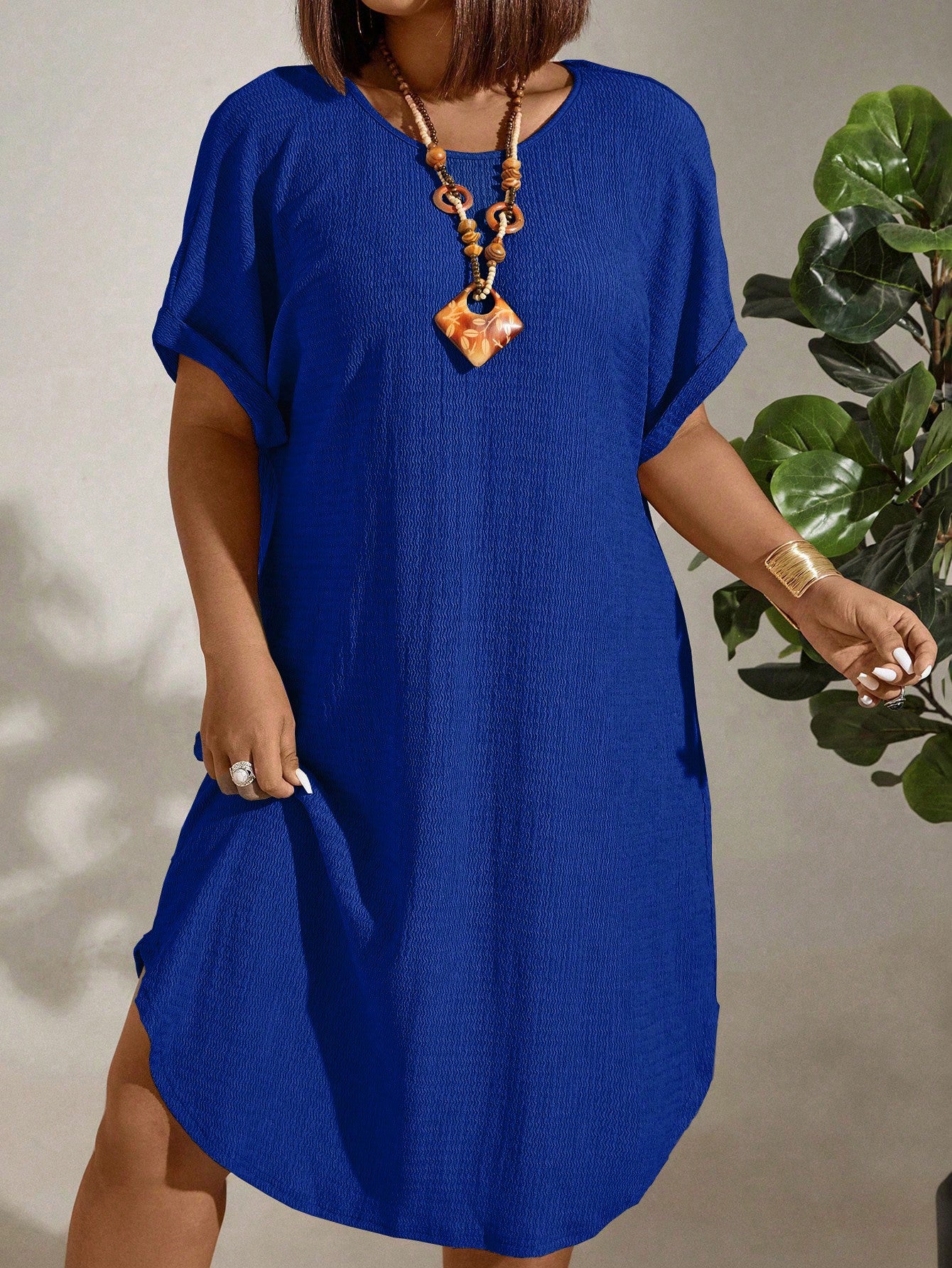 Vestido de Linho Plus Size Manga Morcego