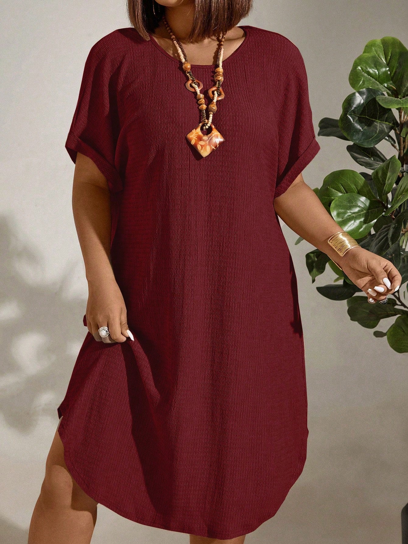 Vestido de Linho Plus Size Manga Morcego