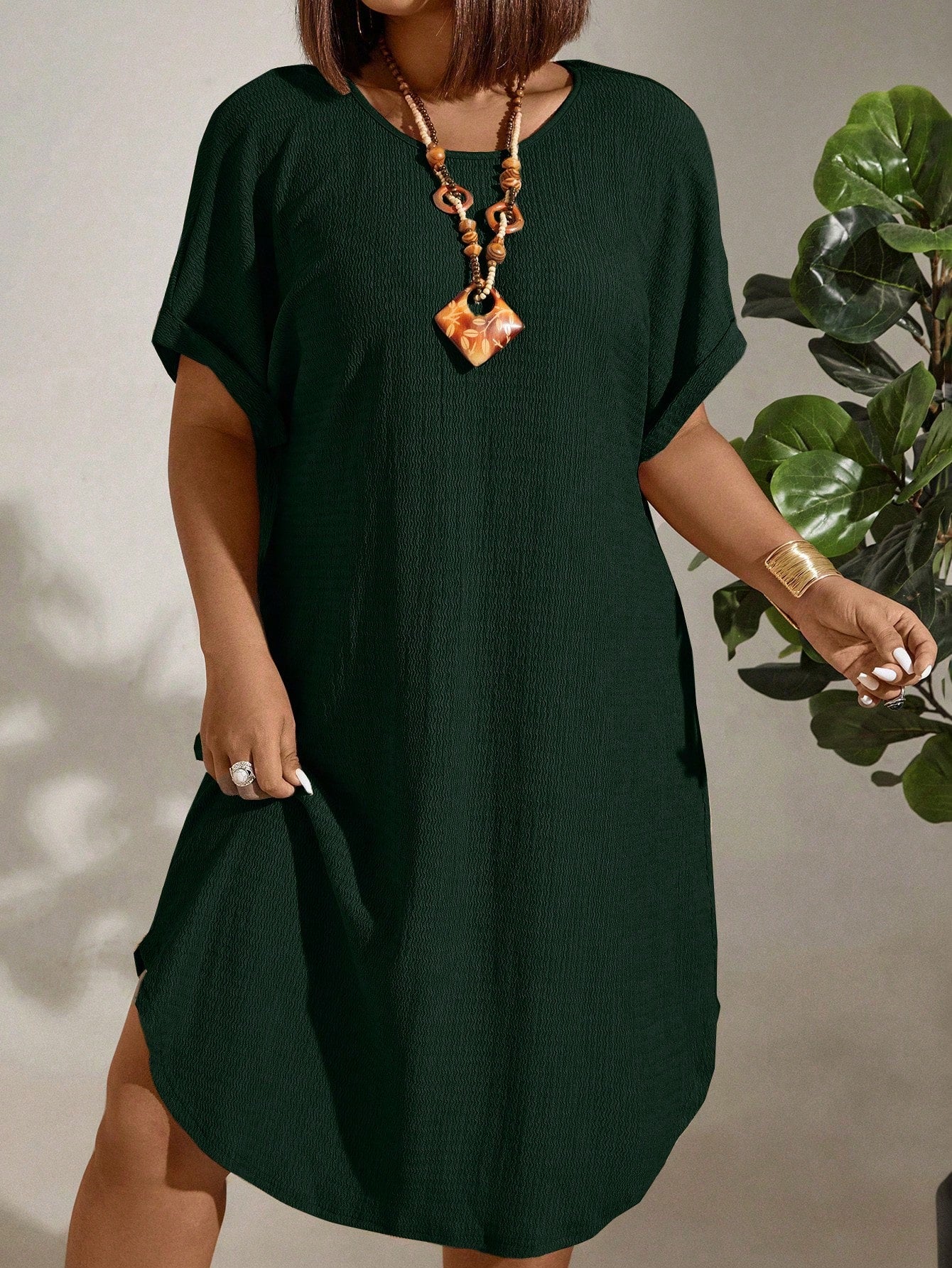 Vestido de Linho Plus Size Manga Morcego