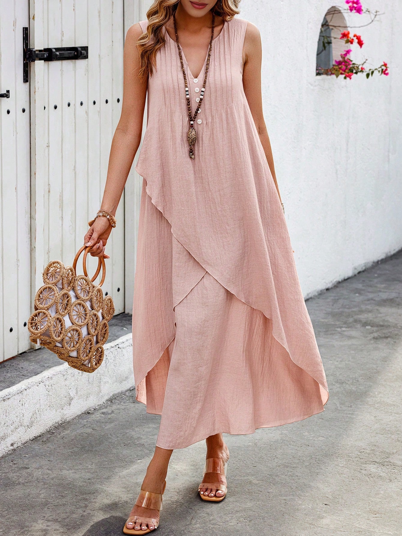 Vestido Longo com Decote V e Bainha Cruzada - Helena