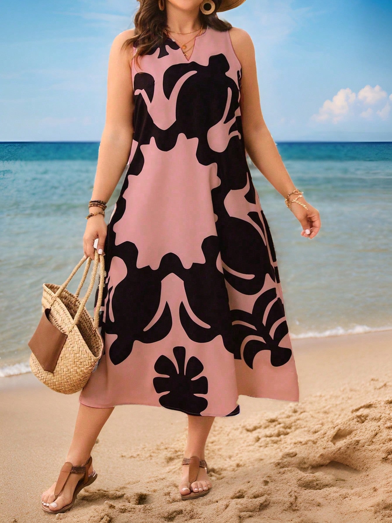 Vestido Longo Plus Size com Decote V Sem Mangas