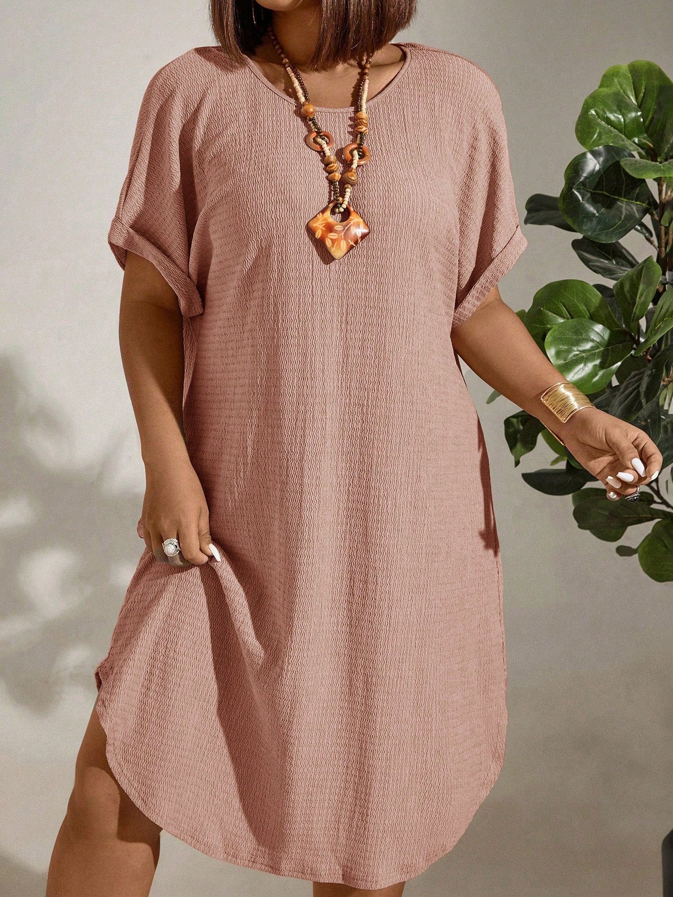 Vestido de Linho Plus Size Manga Morcego