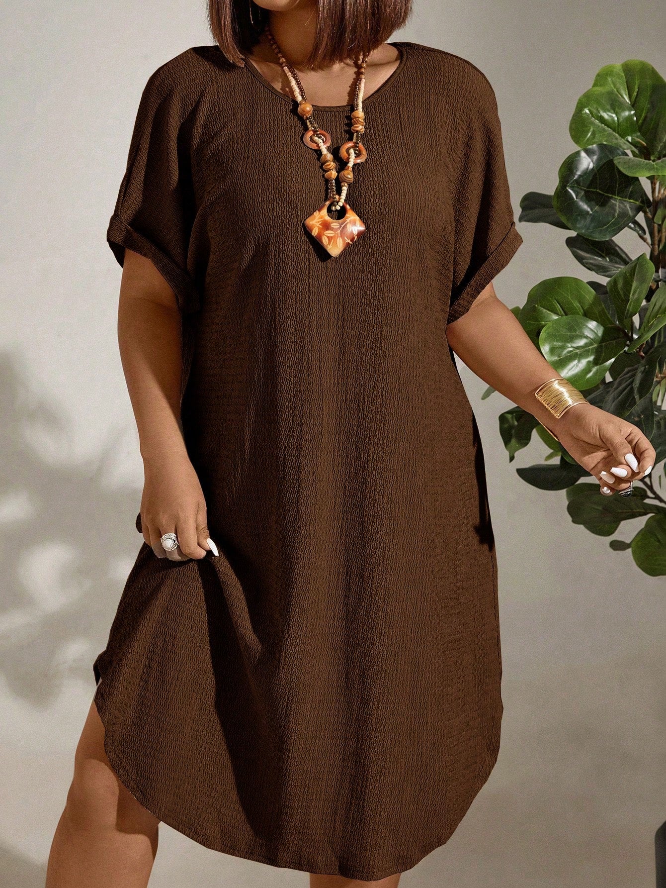 Vestido de Linho Plus Size Manga Morcego