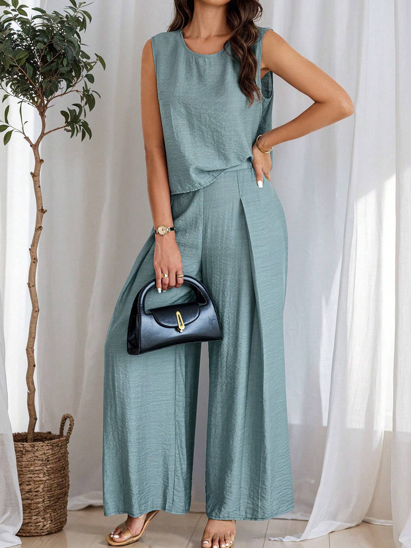 Conjunto de Linho e Calça Plissada