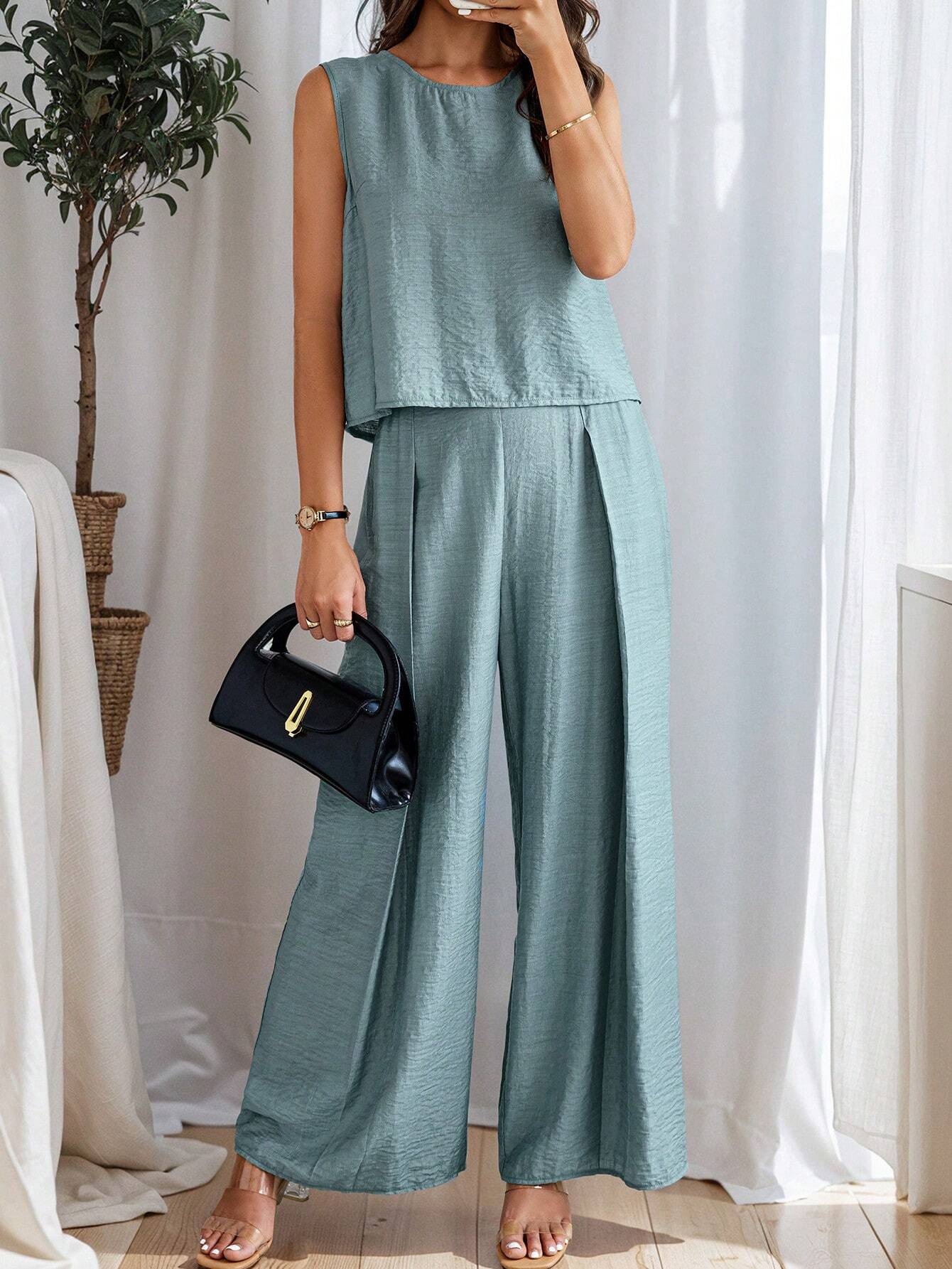Conjunto de Linho e Calça Plissada