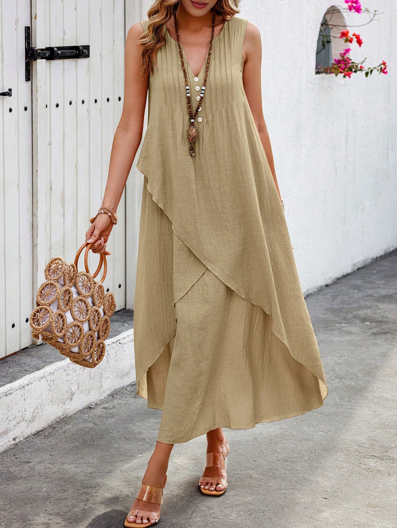 Vestido Longo com Decote V e Bainha Cruzada - Helena