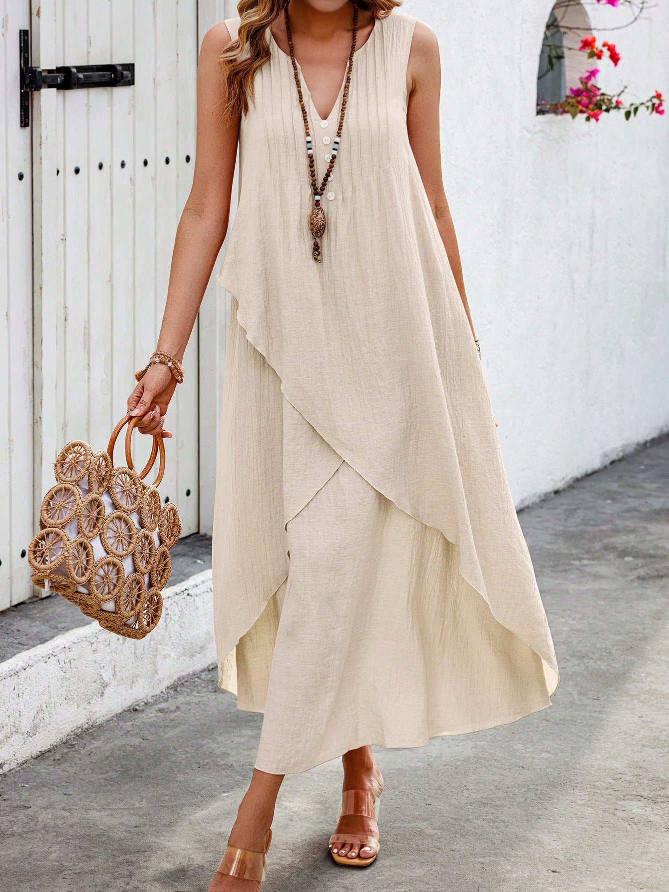 Vestido Longo com Decote V e Bainha Cruzada - Helena