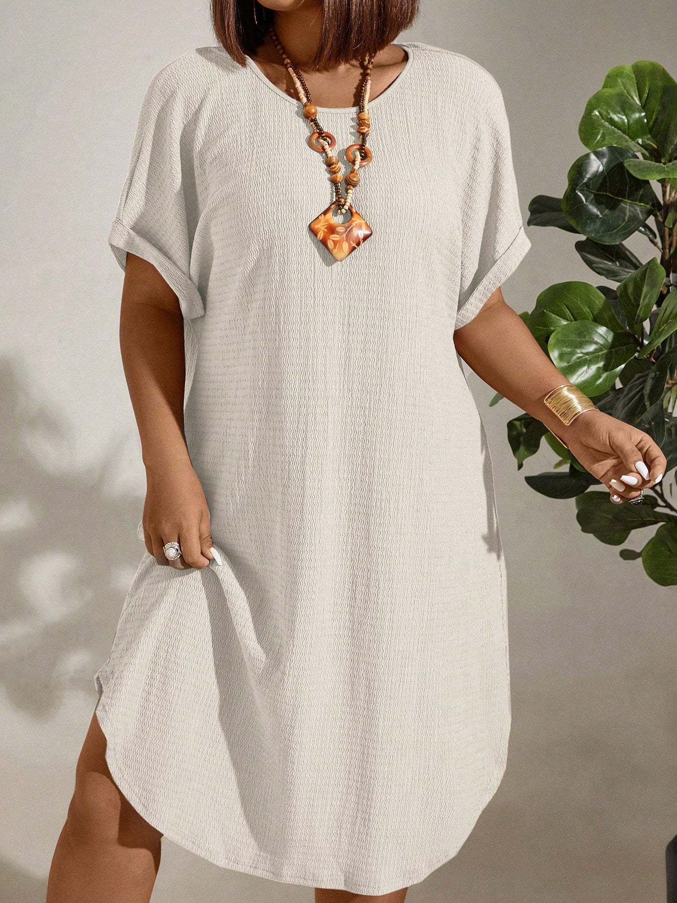 Vestido de Linho Plus Size Manga Morcego