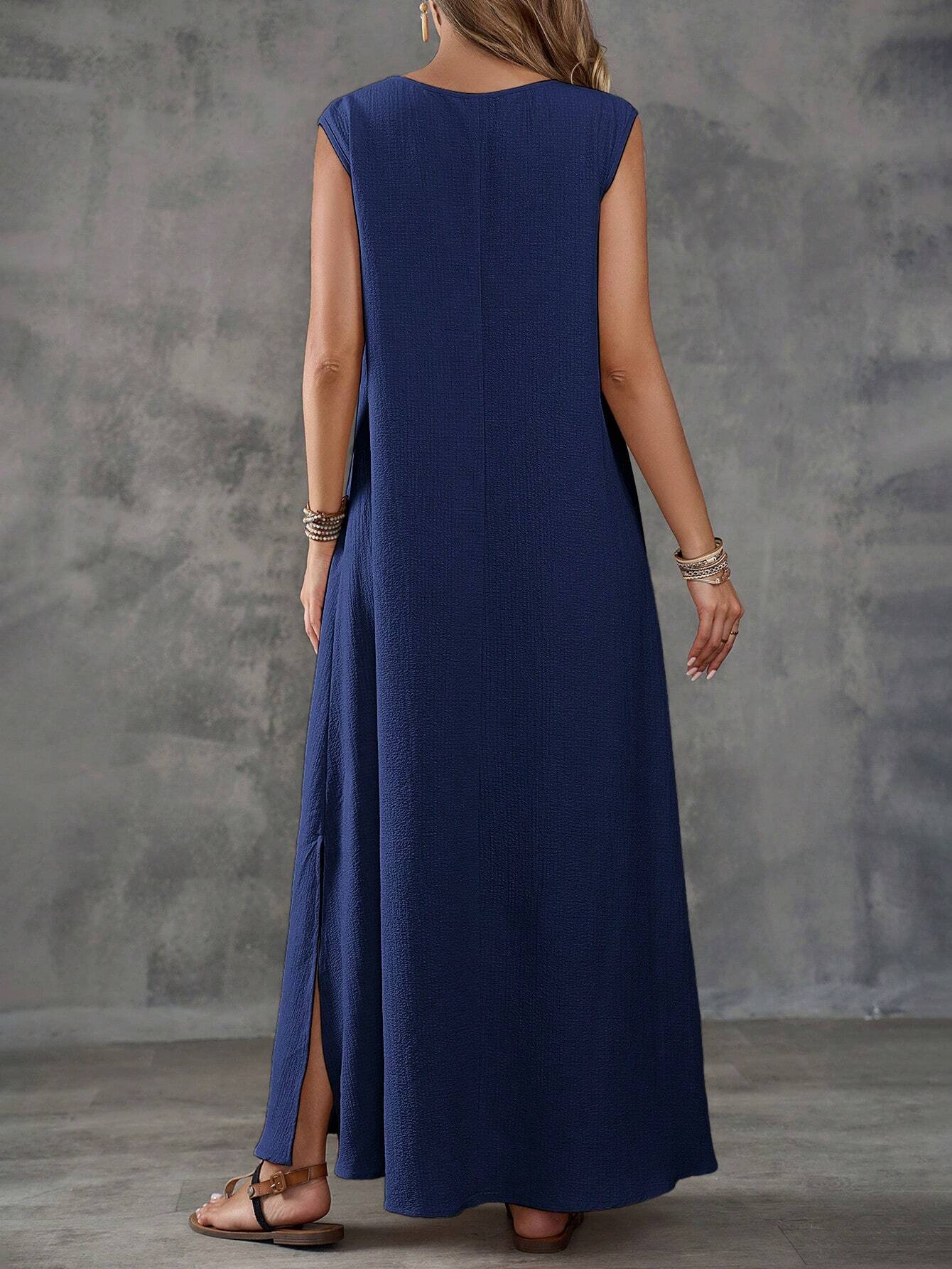 Vestido Maxi Sem Mangas com Decote V