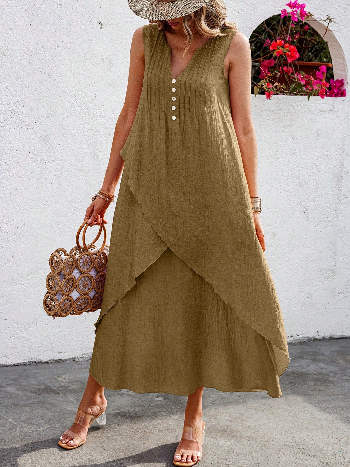 Vestido Longo com Decote V e Bainha Cruzada - Helena