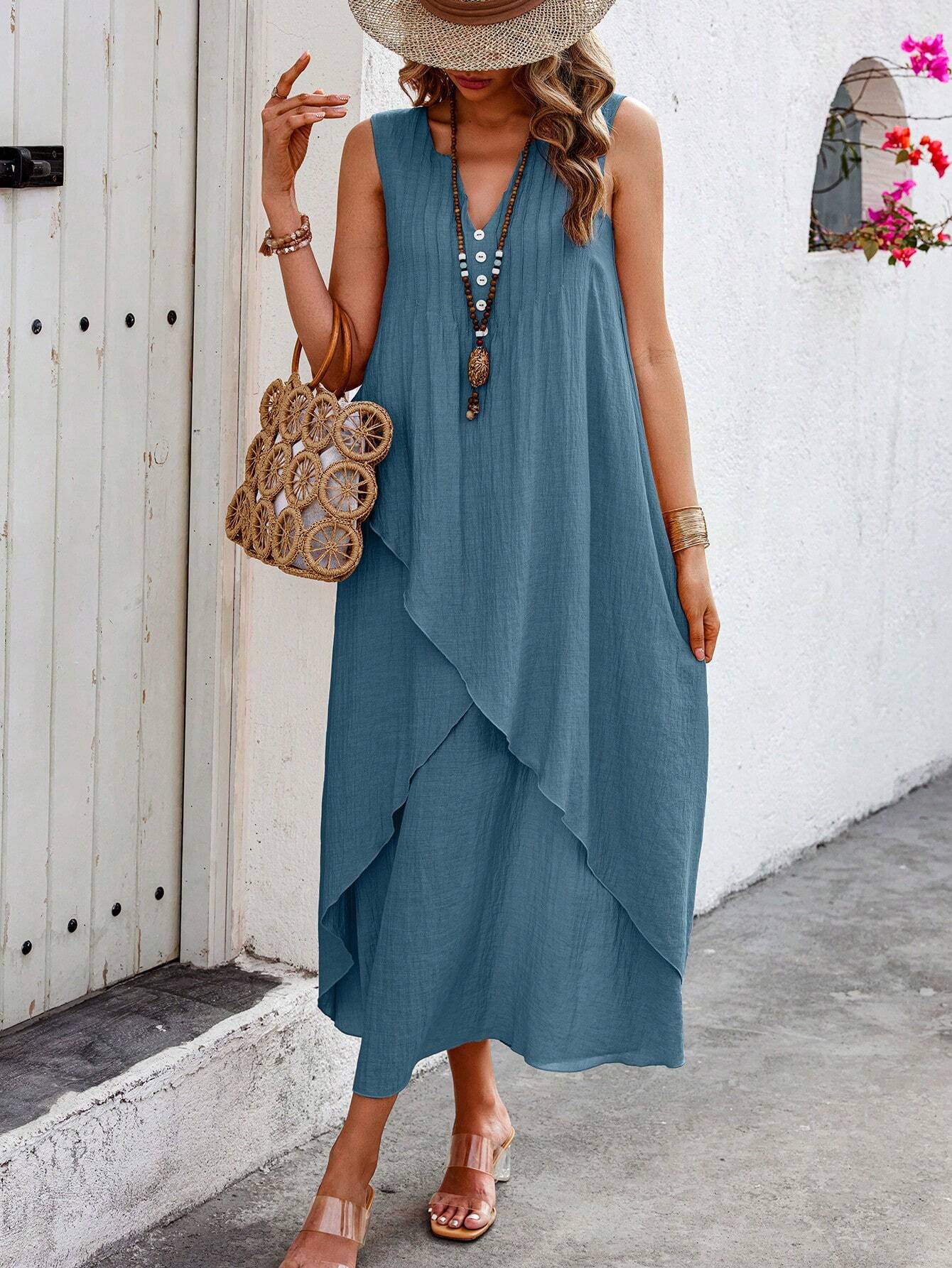 Vestido Longo com Decote V e Bainha Cruzada - Helena