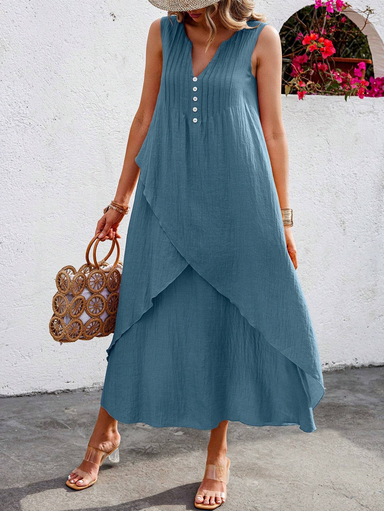 Vestido Longo com Decote V e Bainha Cruzada - Helena