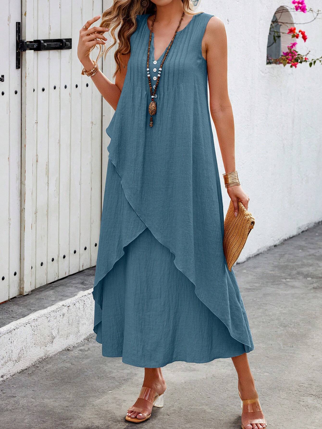 Vestido Longo com Decote V e Bainha Cruzada - Helena