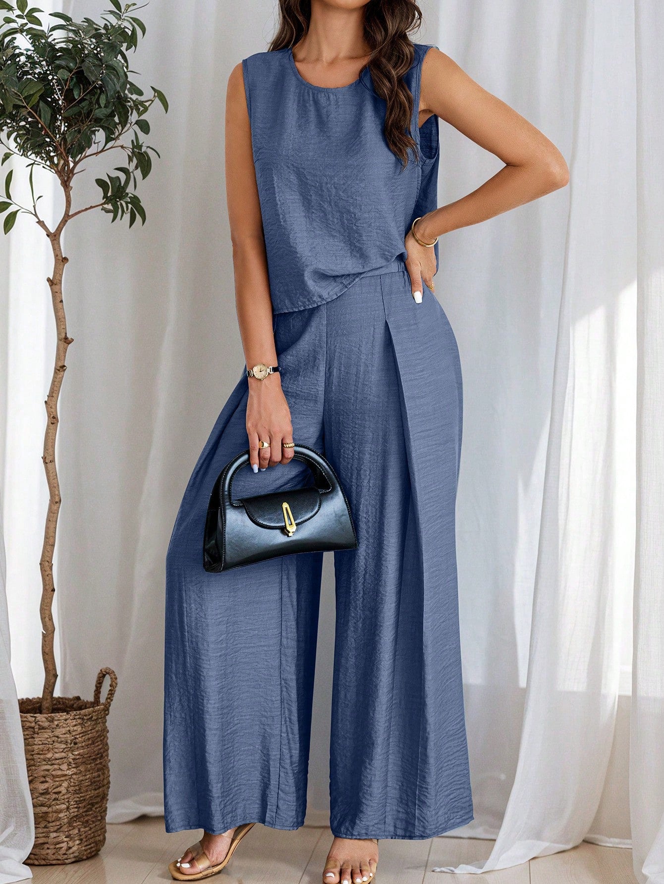 Conjunto de Linho e Calça Plissada