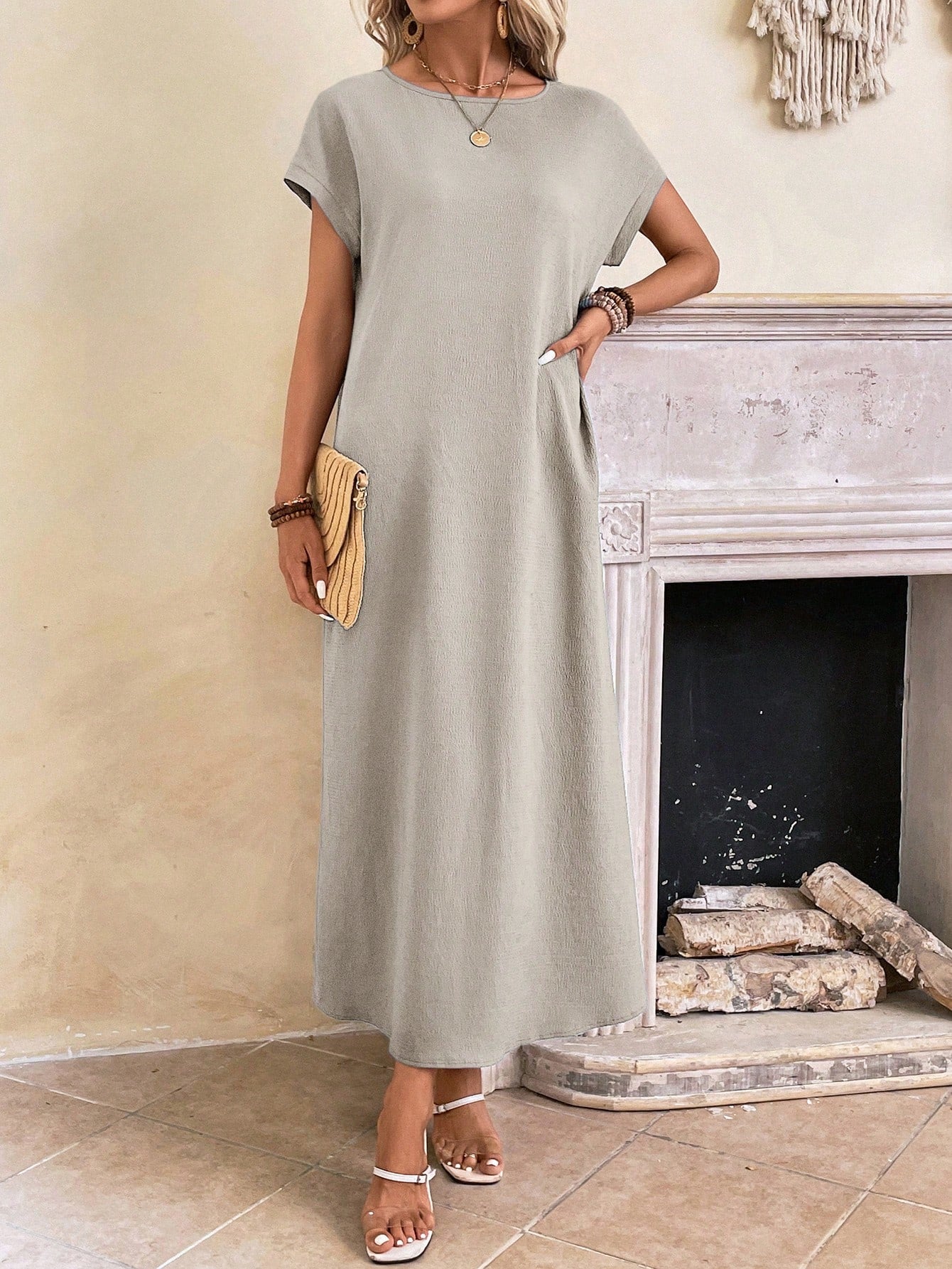 Vestido Longo de Túnica com Manga Morcego