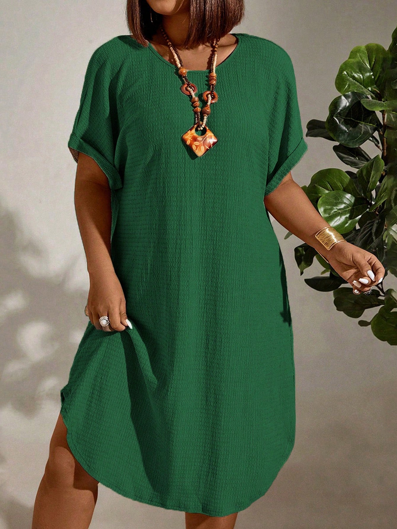 Vestido de Linho Plus Size Manga Morcego