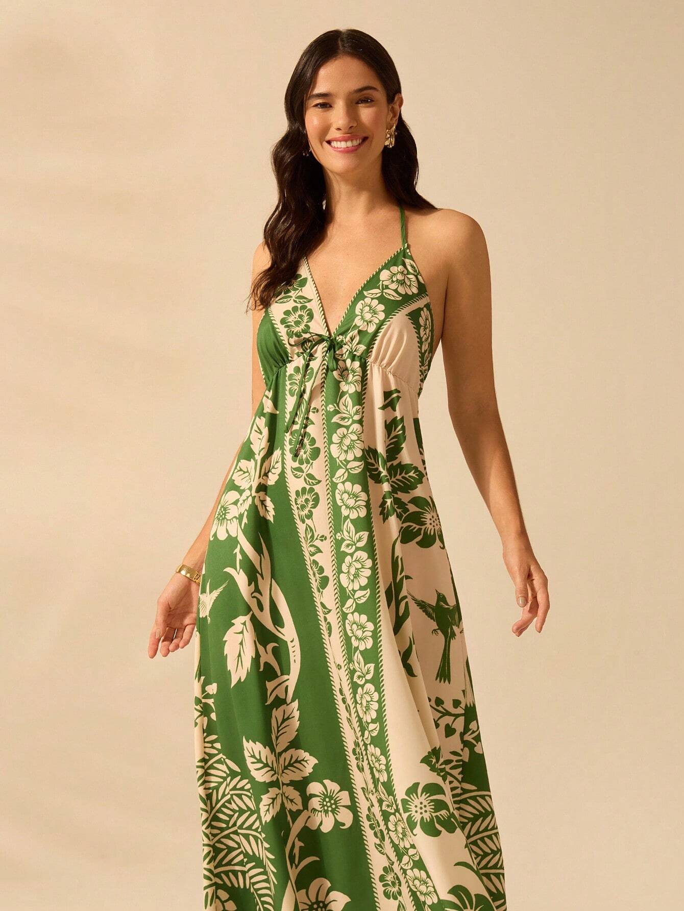 Vestido Longo com Alças Finas e Cintura Alta - Alice