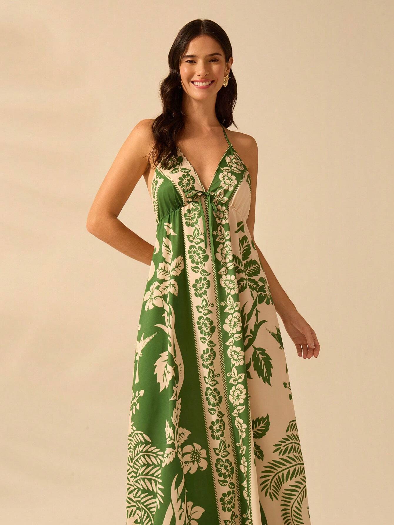 Vestido Longo com Alças Finas e Cintura Alta - Alice