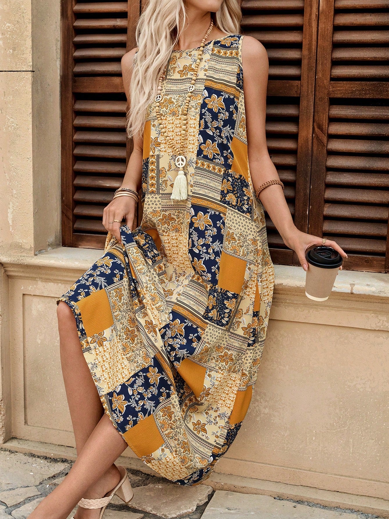 Vestido Longo Estampado com Bolsos - Mariana