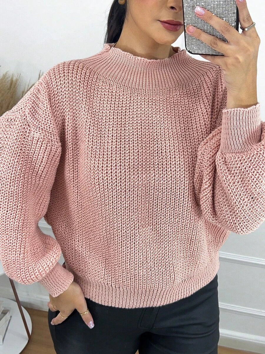 Suéter Cropped com Manga Bufante e Trama Texturizada – Seline