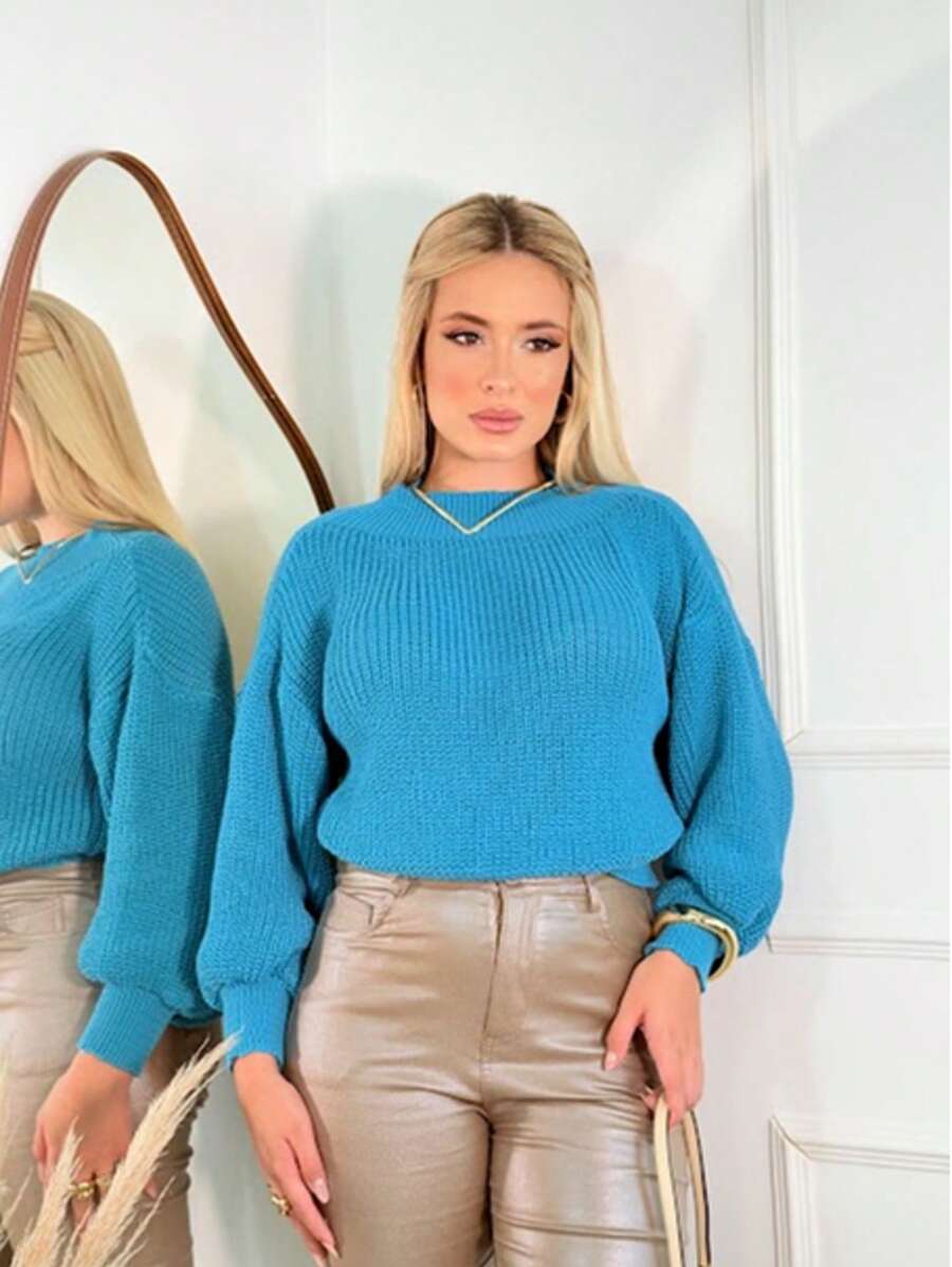Suéter Cropped com Manga Bufante e Trama Texturizada – Seline