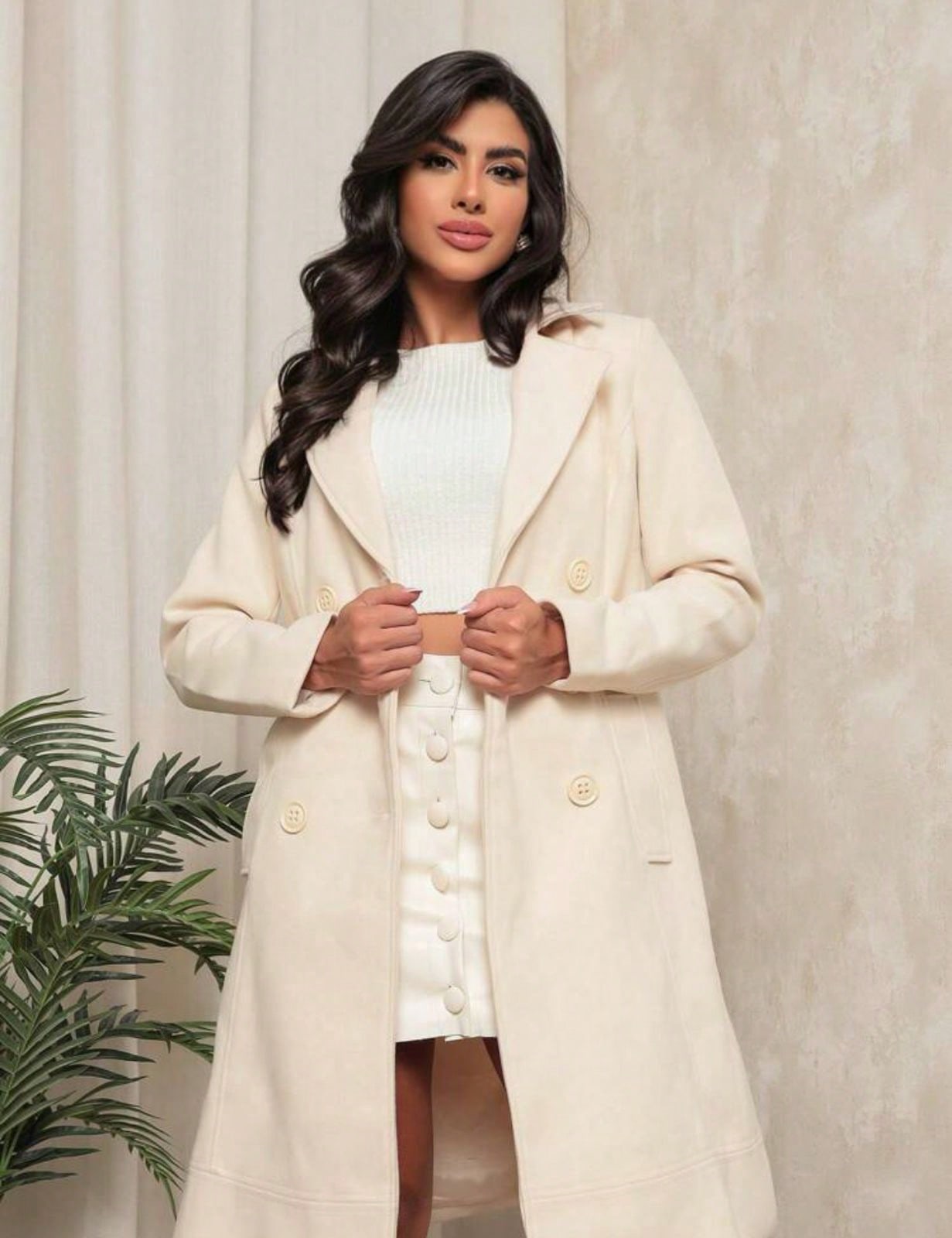 Casaco Longo Oversized em Tweed com Gola Alta – Isadora