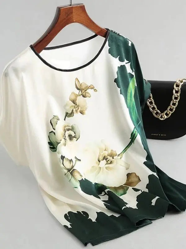 Blusa Feminina em Cetim - Flower Bloom - Verde-01-G4 - HumArraso