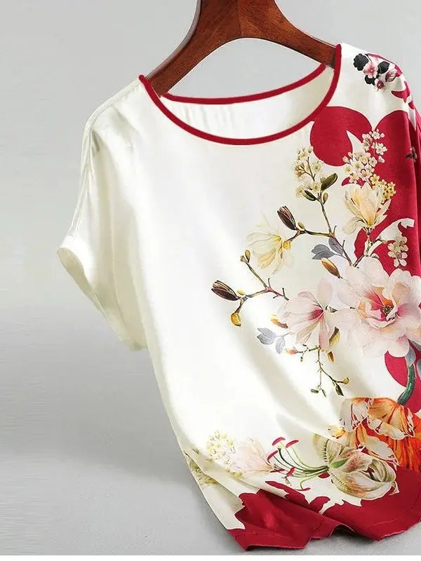 Blusa Feminina em Cetim - Flower Bloom - Vermelho-02-G4 - HumArraso