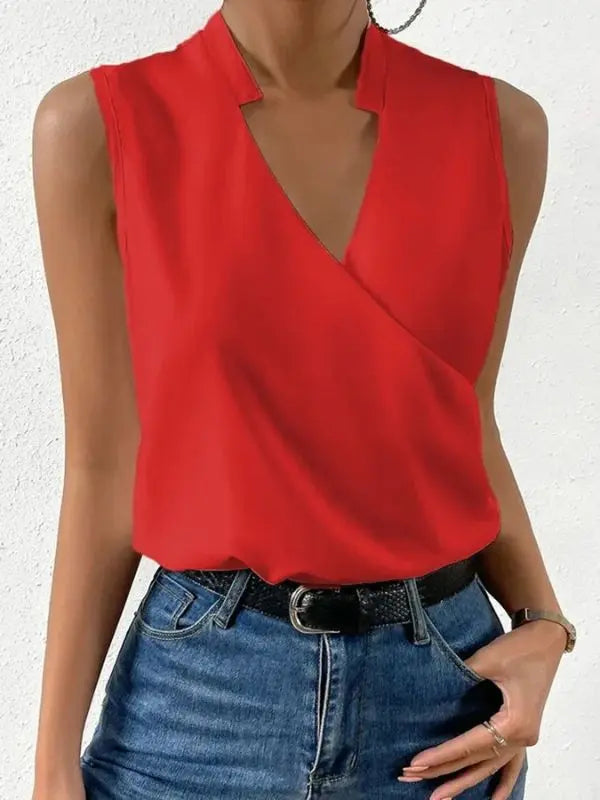 Blusa Vinny Sem Mangas com Decote Transpassado - Vermelho-3XG - HumArraso