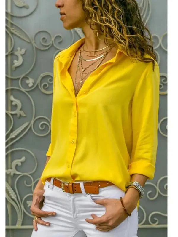 Camisa Feminina Social - Hannah - Amarelo-XGGG - HumArraso