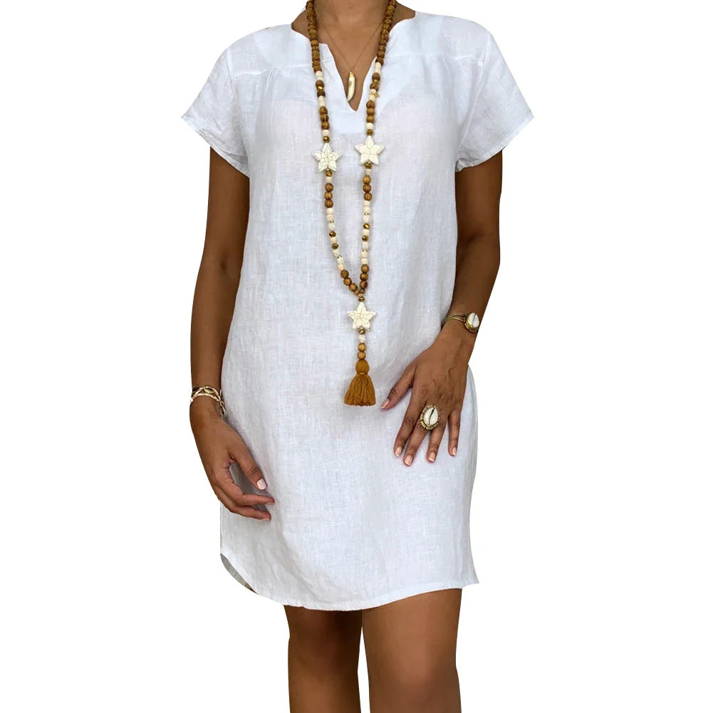 Vestido Curto Casual de Linho Sílvia