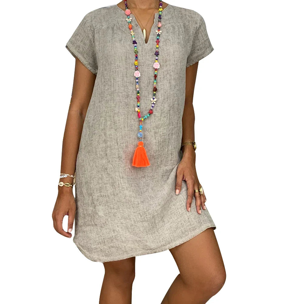 Vestido Curto Casual de Linho Sílvia