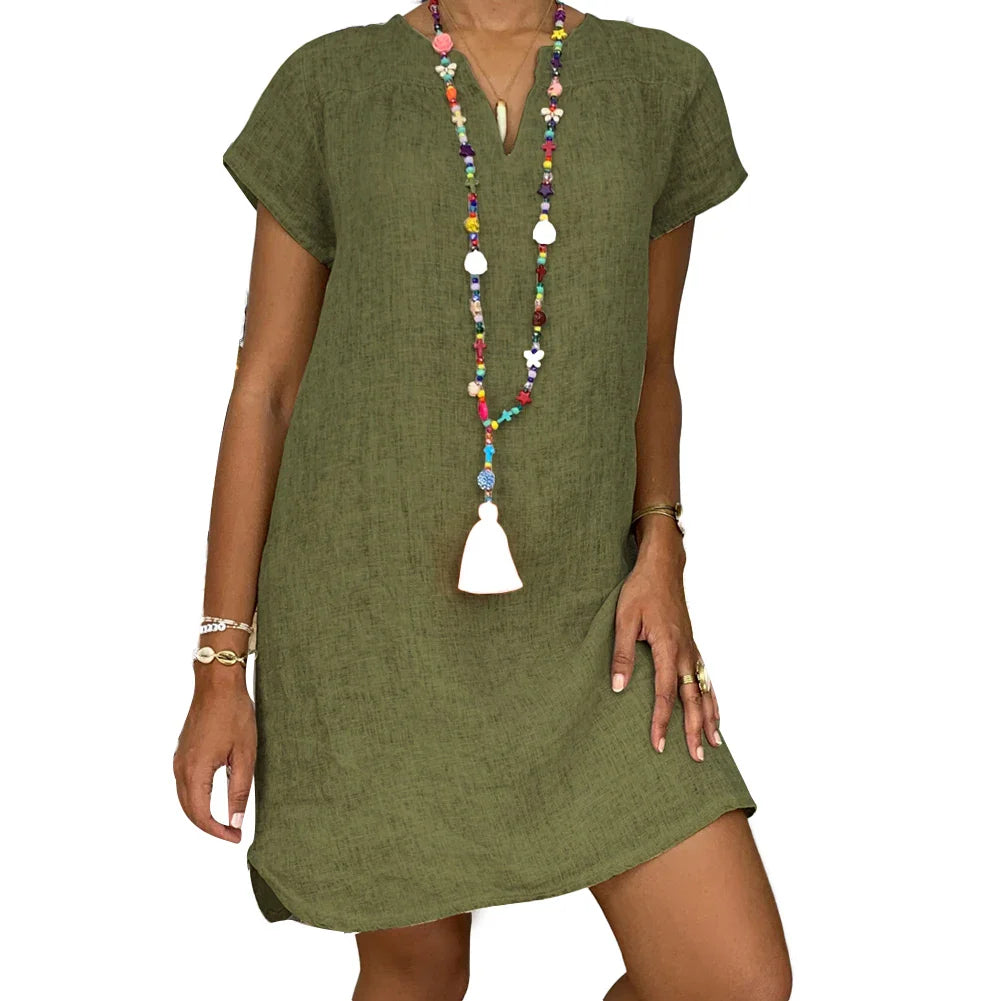 Vestido Curto Casual de Linho Sílvia