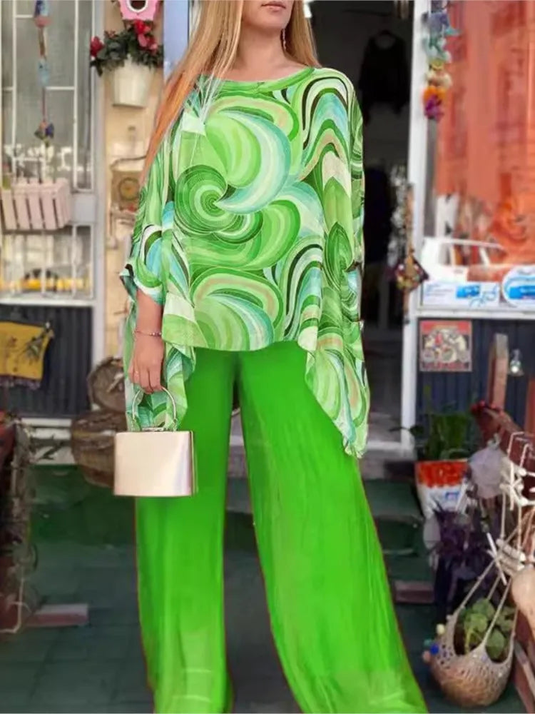 Conjunto Feminino de Chiffon com Manga 3/4 - Lívia