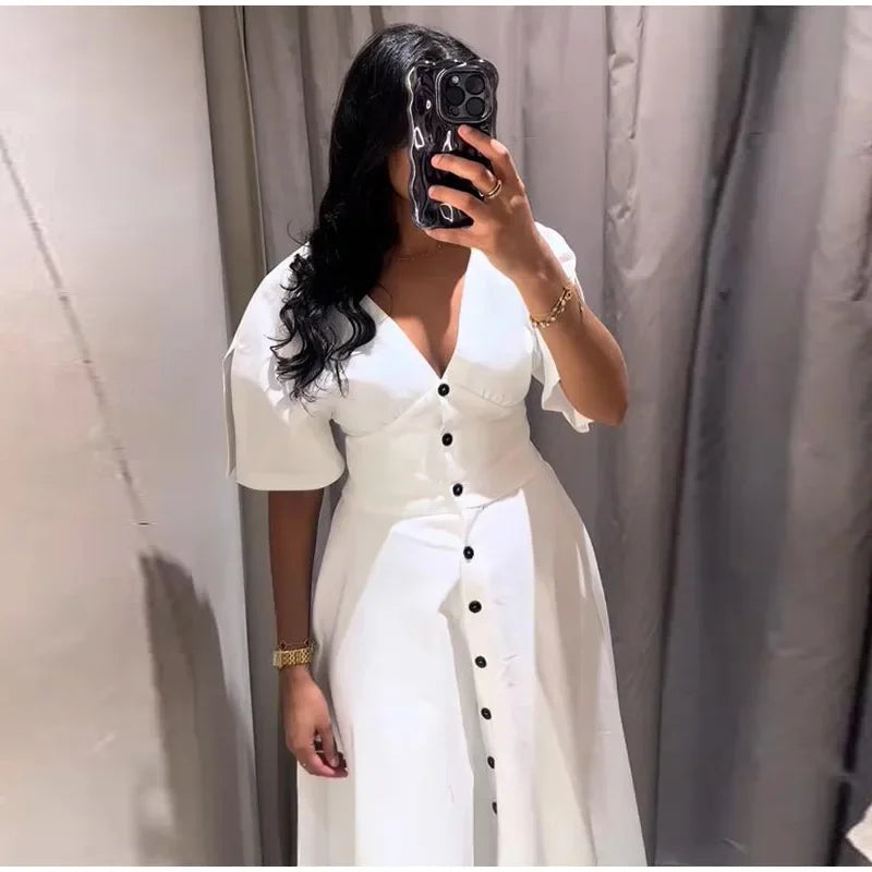 Vestido Longo com Decote em V Érica