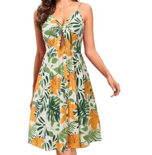Vestido Midi com Estampa Tropical