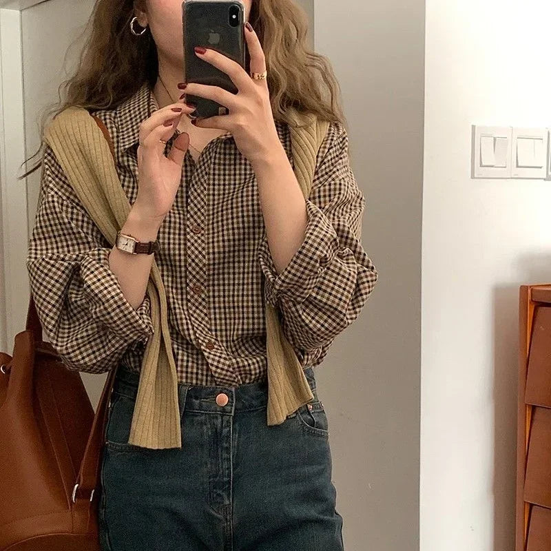 Camisa Feminina Xadrez de Algodão - Thaís