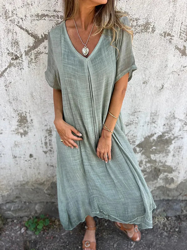 Vestido Longo Casual com Decote em V