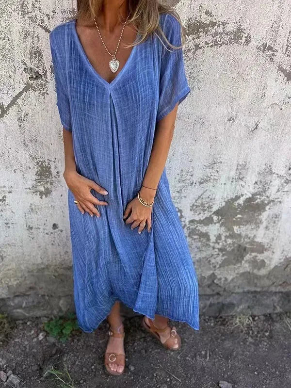 Vestido Longo Casual com Decote em V