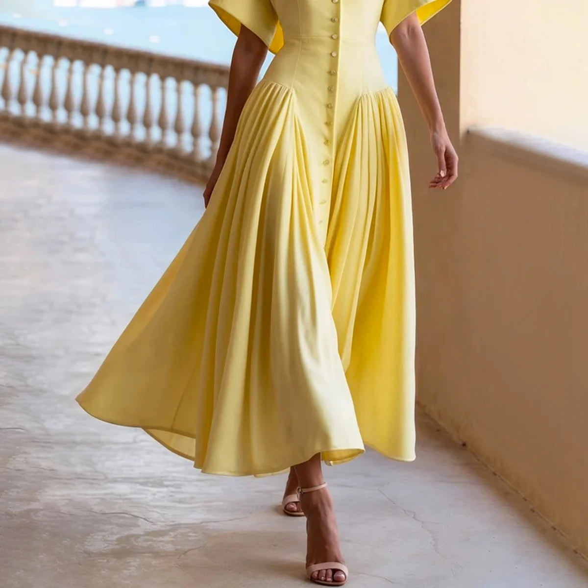 Vestido Longo com Botão Petrina
