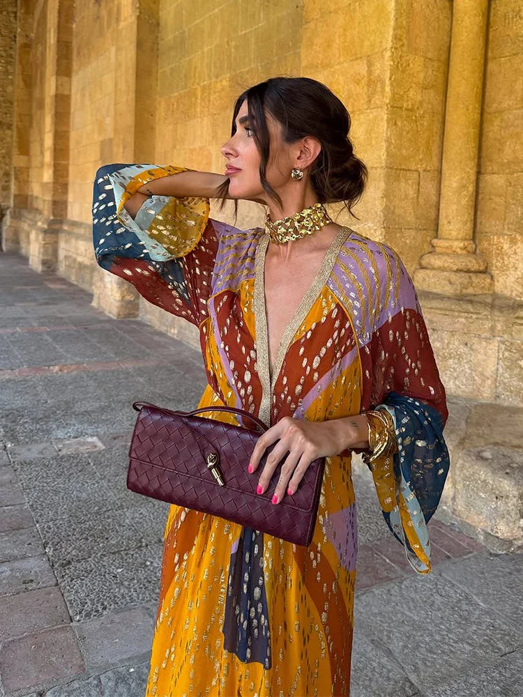 Vestido Longo Estampado Celeste