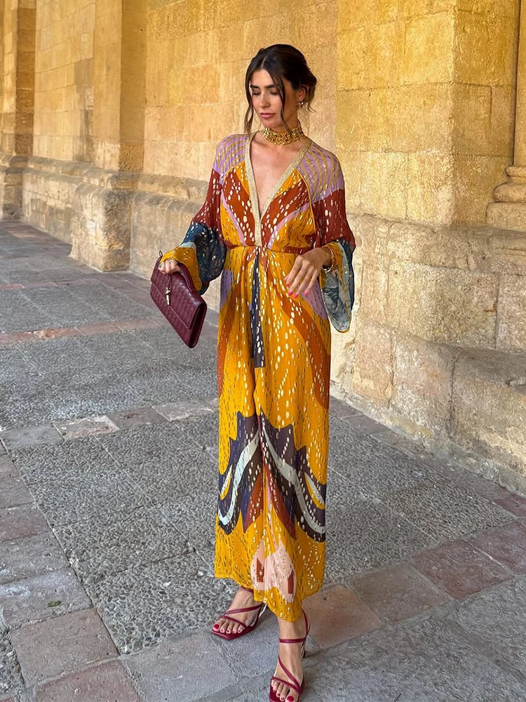 Vestido Longo Estampado Celeste